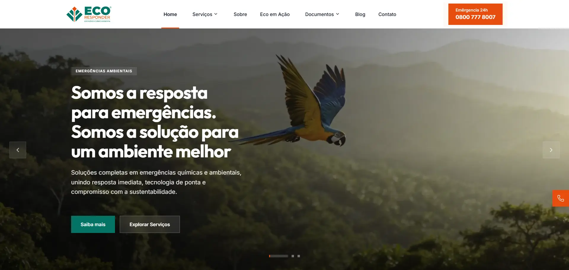 Página inicial do site Eco Responder